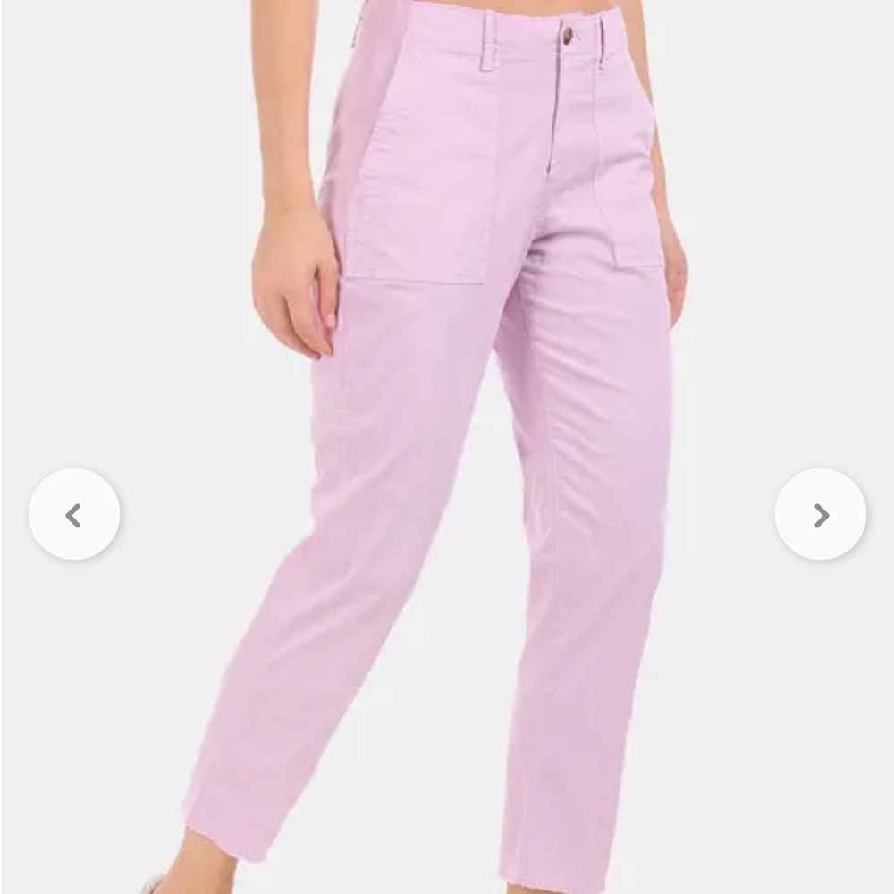 Pastel Pink Pale Lilac Lavender Purple Straight High Rise Khaki Pants - Picture 12 of 14